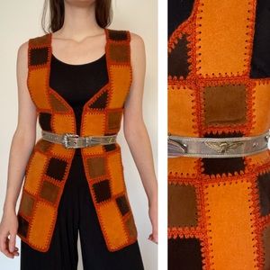 70’s suede and crochet patchwork vest